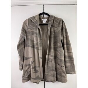 Rachel Zoe Camo Print‎ Ribbed Open Front Hoodie Cardigan Womens Medium